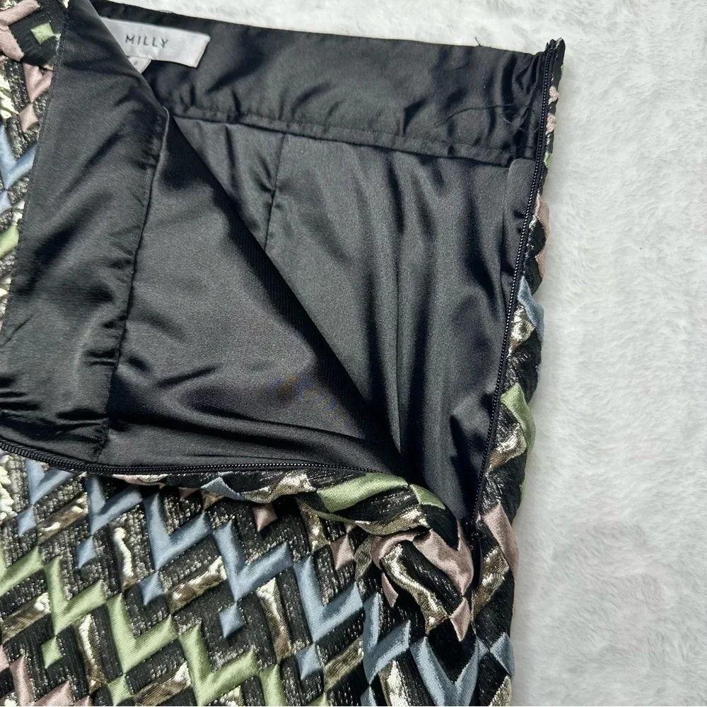 Milly Metallic Chevron Textured Modern Mini Skirt in Black Pink Green Womens 6